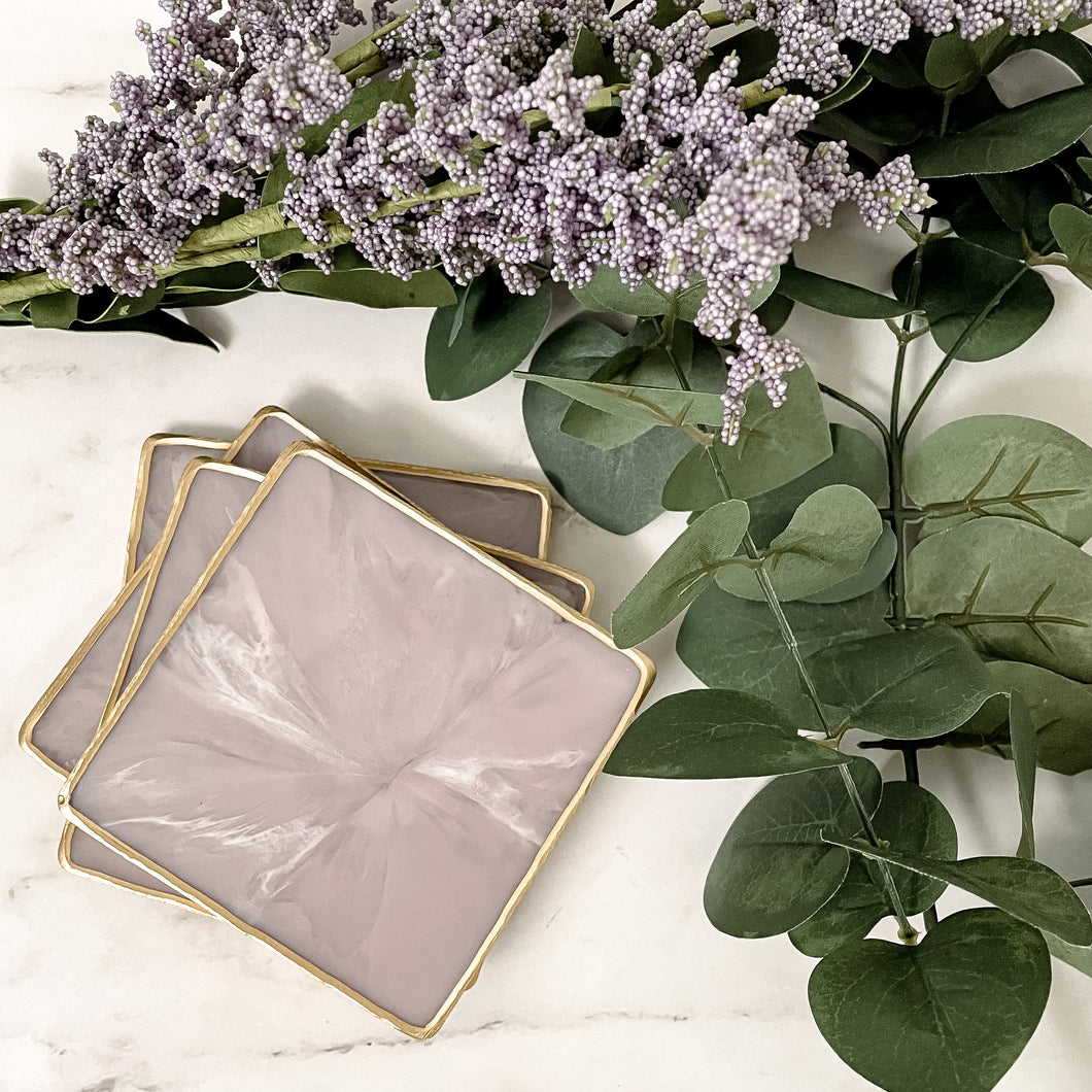 Mauve Marble Square Coaster Set